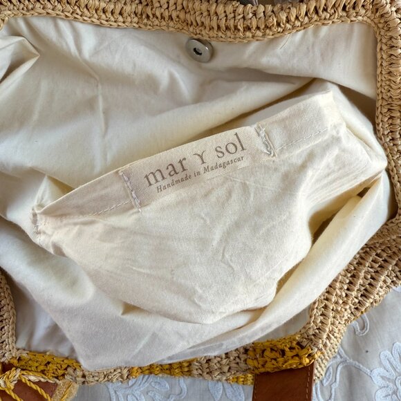 Mar y Sol "Havana" Stripe Tote Natural Crocheted Raffia Pool Beach Beautiful - Picture 4 of 6